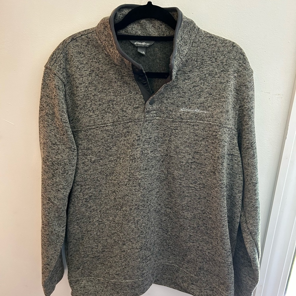 Eddie Bauer Gray Quarter Button Up Fleece Pull Over NWOT